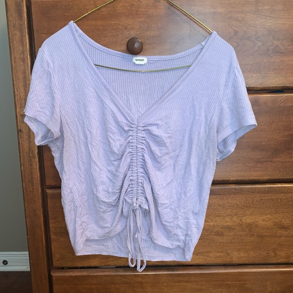 Ribbed cropped short sleeve with tie